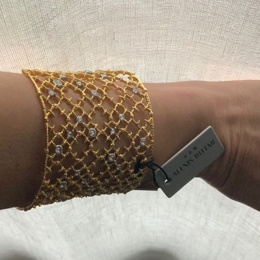 Authentic Alexis Bittar Muse D'ore Crystal Spur Lace Cuff Bracelet - Picture 5 of 5
